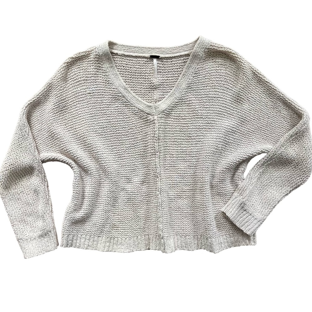 Free People Cream V-Neck Relaxed Fit Sweater